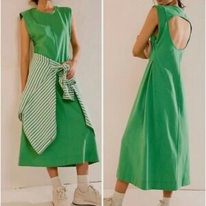 FP‎ Beach Women's Simone Sleeveless Midi Dress S Green Minimalist Summer
